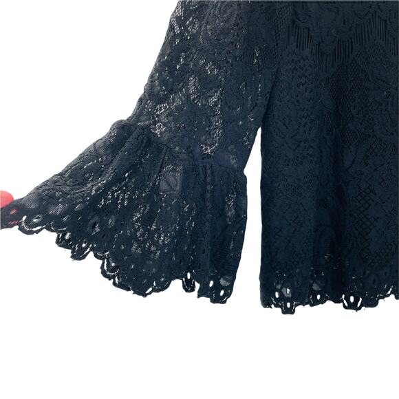 ADRIENNE VITADINI Black Lace Ruffle Bell Sleeve Scoop Neck Crop Top Blouse S - Picture 2 of 12